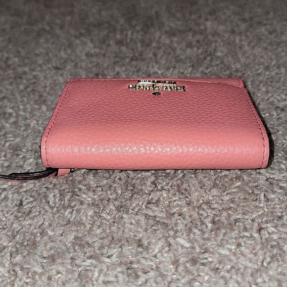 Kate Spade Pebbled Leather Trifold Coral Pink Salmon Wallet w Striped Lining - Picture 5 of 16
